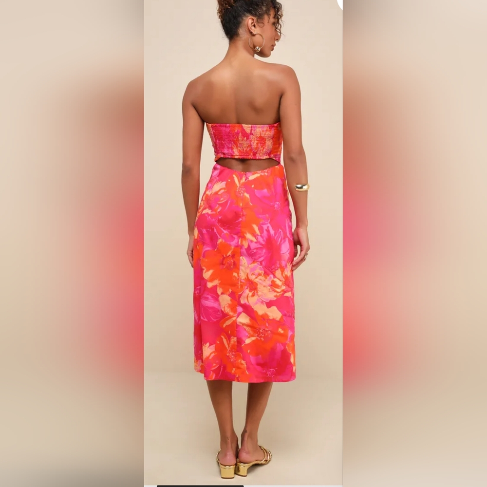 NWT Lulu's Bold Tendencies Fuschia Floral Strapless Midi Dress Size Medium - Picture 4 of 15